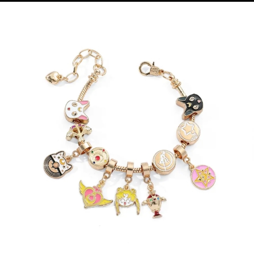 Gold Plated Sailor Moon Themed Charm Bracelet